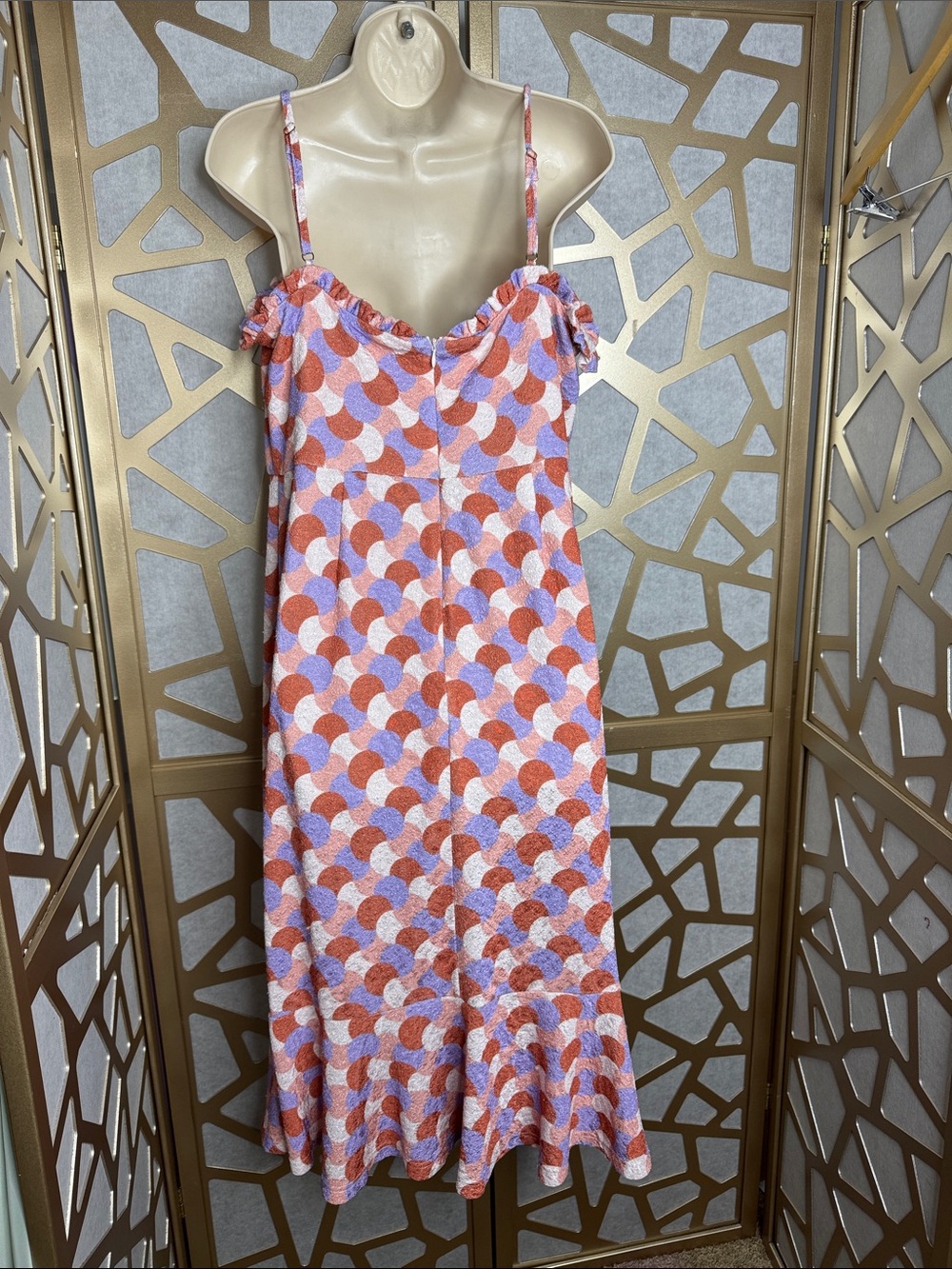 Slate & Willow Pastel Geometric Bustier Flounce Hem Midi Dress - Picture 3 of 11